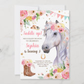 Horse Birthday Invite Girl Cowgirl Pink Floral (Front)