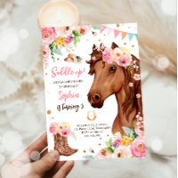 Horse Birthday Invite Girl Cowgirl Pink Floral