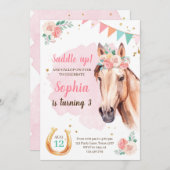 Horse Birthday Invite Girl Cowgirl Pink Watercolor (Front/Back)