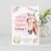 Horse Birthday Invite Girl Cowgirl Pink Watercolor (Standing Front)