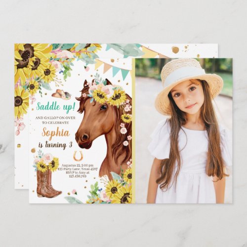 Horse Birthday Invite Girl Sunflowers Pony