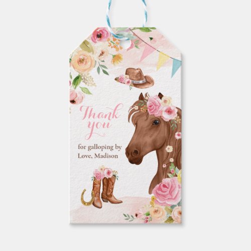 Horse Birthday Party Cowgirl Pink Floral Birthday  Gift Tags