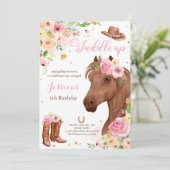 Horse Birthday Party Cowgirl Pink Floral Birthday  Invitation (Standing Front)