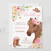 Horse Birthday Party Cowgirl Pink Floral Birthday  Invitation (Front)