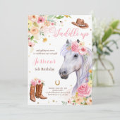 Horse Birthday Party Cowgirl Pink Floral Birthday  Invitation (Standing Front)
