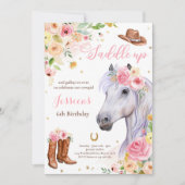 Horse Birthday Party Cowgirl Pink Floral Birthday  Invitation (Front)