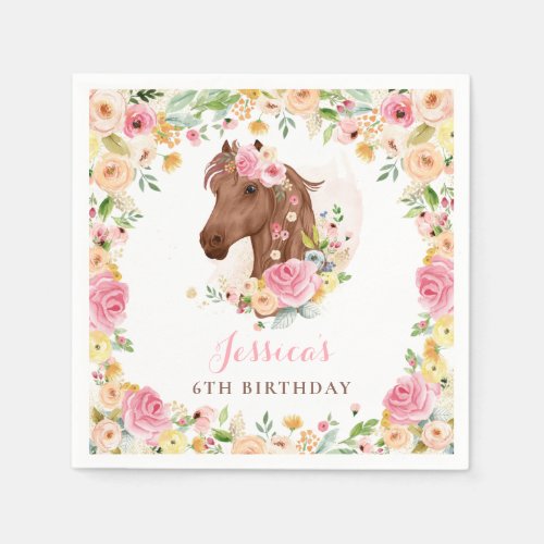 Horse Birthday Party Cowgirl Pink Floral Birthday Napkins