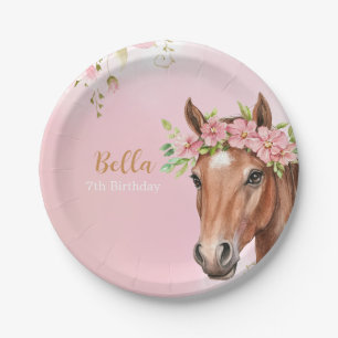 Horse Birthday Party Cowgirl Pink Floral Birthday Paper Plates