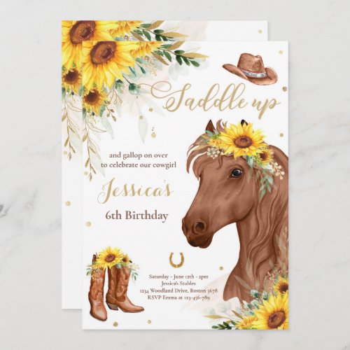 Horse Birthday Party Cowgirl Sunflower Birthday  I Invitation