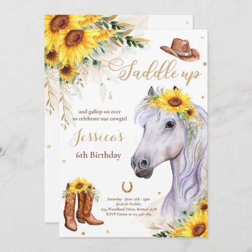 Horse Birthday Party Cowgirl Sunflower Birthday  Invitation
