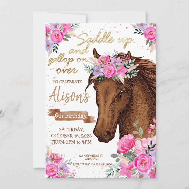 Horse Birthday Party Editable Horse Cowgirl Invitation (Front)