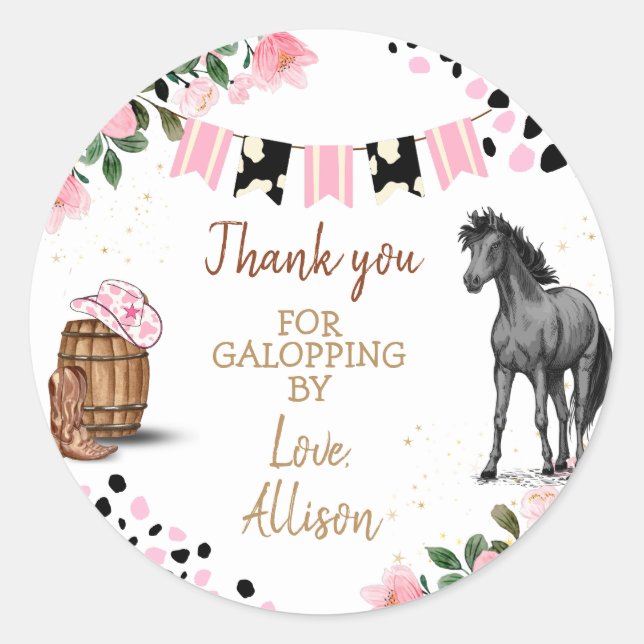 Horse Birthday Party Favor Classic Round Sticker (Front)