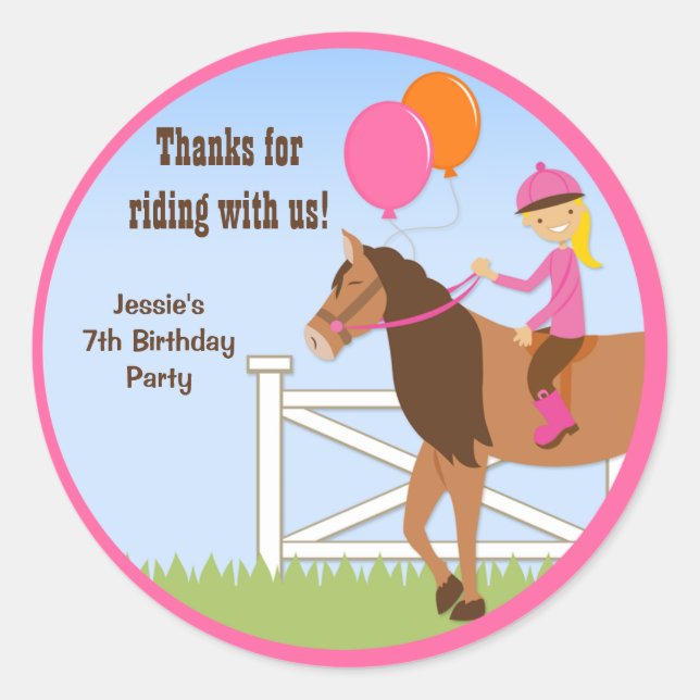 Horse Birthday Party Favor Stickers (Front)