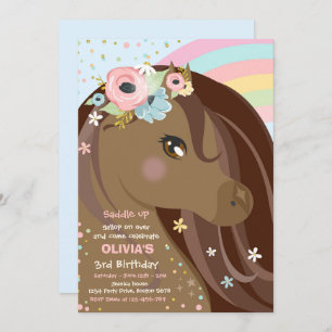 Horse Birthday Party Floral Pink Pony Birthday Invitation