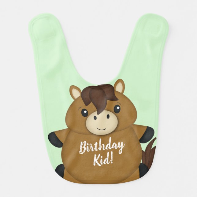 Horse Birthday Party Green Baby Bib (Front)