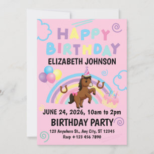 Horse Birthday Party Invitation Pink