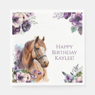 Horse Birthday Party Napkins Purple Flowers