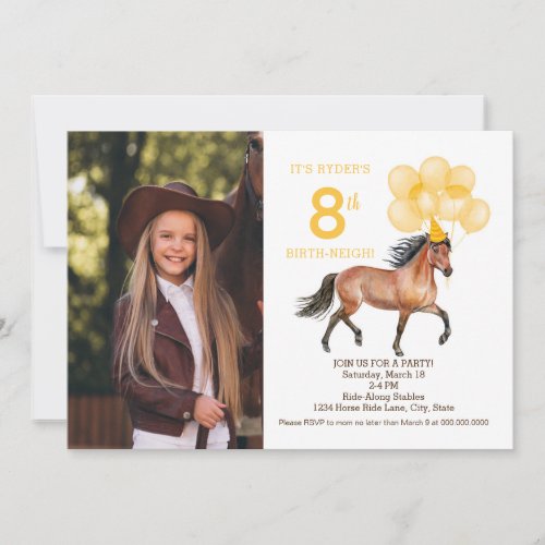 Horse birthday Party Photo invitation Yellow