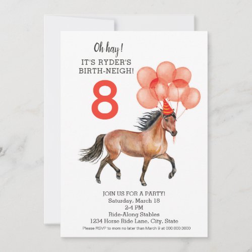 Horse birthday party  Red any age download   Invitation