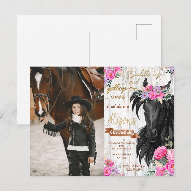 Horse Birthday Party rustic Cowgirl Birthday Postcard (Front/Back)