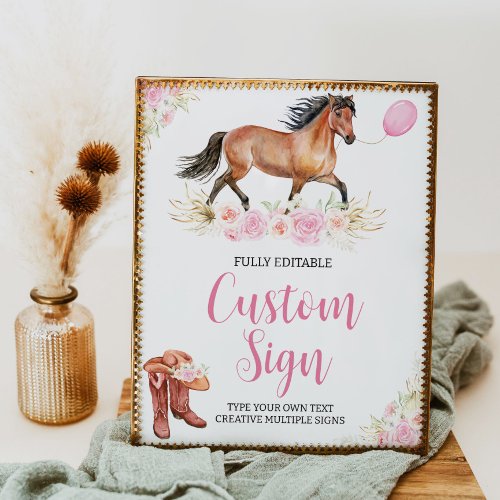 Horse Birthday Party Table Sign