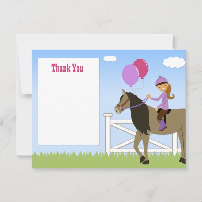 Horse Birthday Party Thank You Card (Front)