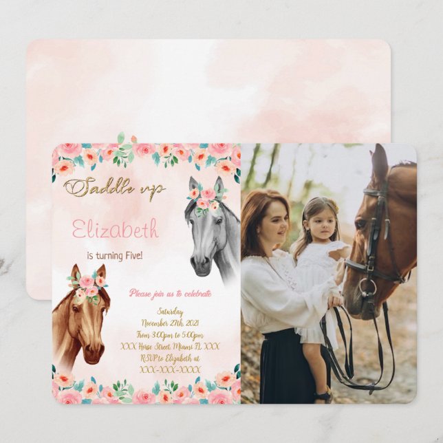 Horse Birthday Photo Invitation (Front/Back)