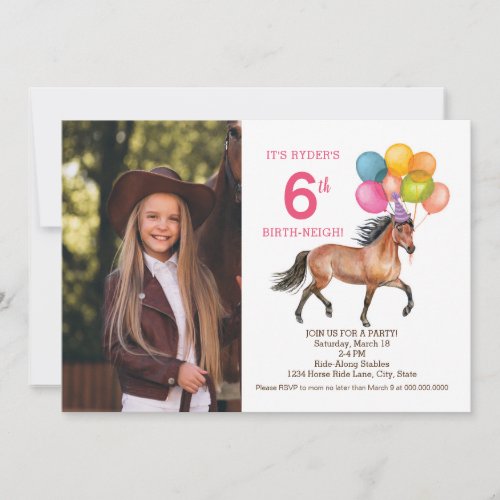 Horse birthday Photo invitation  Rainbow