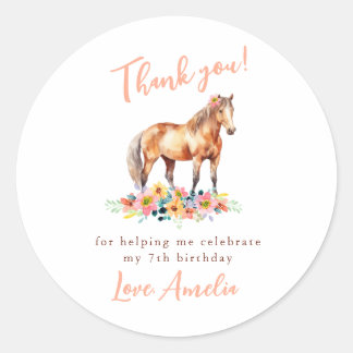 Horse Birthday Thank you Pony Floral Pink Sticker