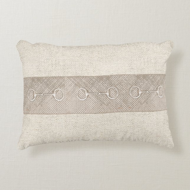 Horse Bits Equestrian Barn Decor Neutral Chic Accent Pillow (Front)