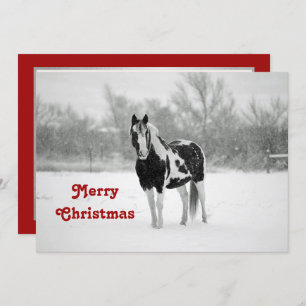 Horse Black and White Snow Photo Christmas Invitation