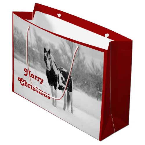 Horse Black and White Snow Photo Christmas Large Gift Bag