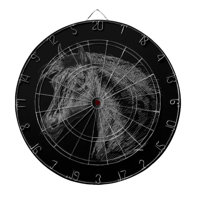 Horse:  Black Dartboard With Darts (Front)
