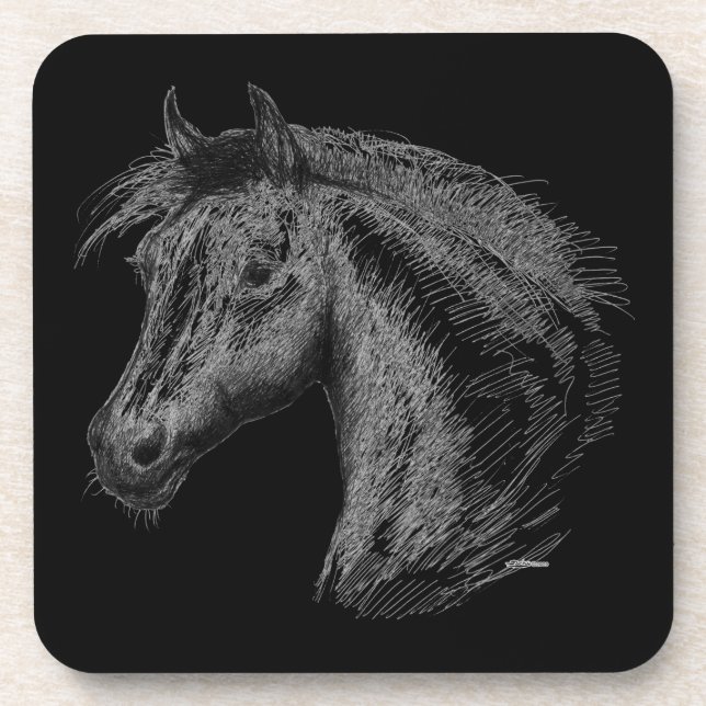 Horse:  Black Drink Coaster (Front)