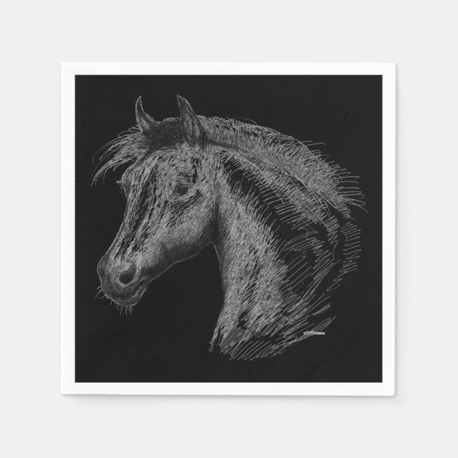 Horse:  Black Paper Napkins (Front)