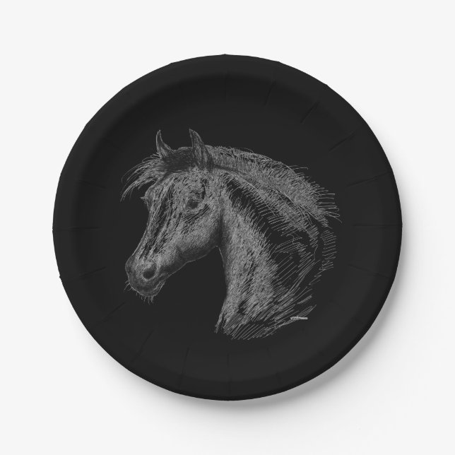 Horse:  Black Paper Plates (Front)