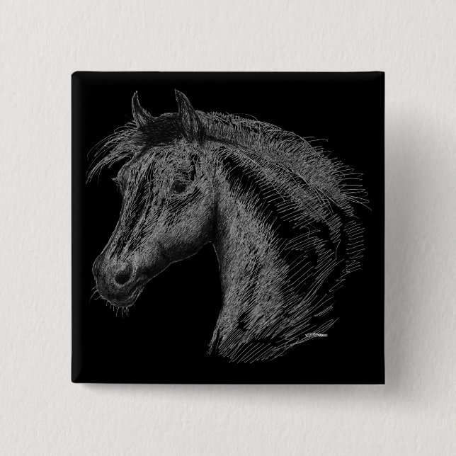 Horse:  Black Pinback Button (Front)