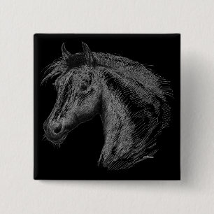 Horse:  Black Pinback Button