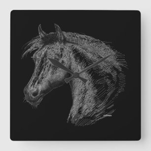 Horse: Black Square Wall Clock