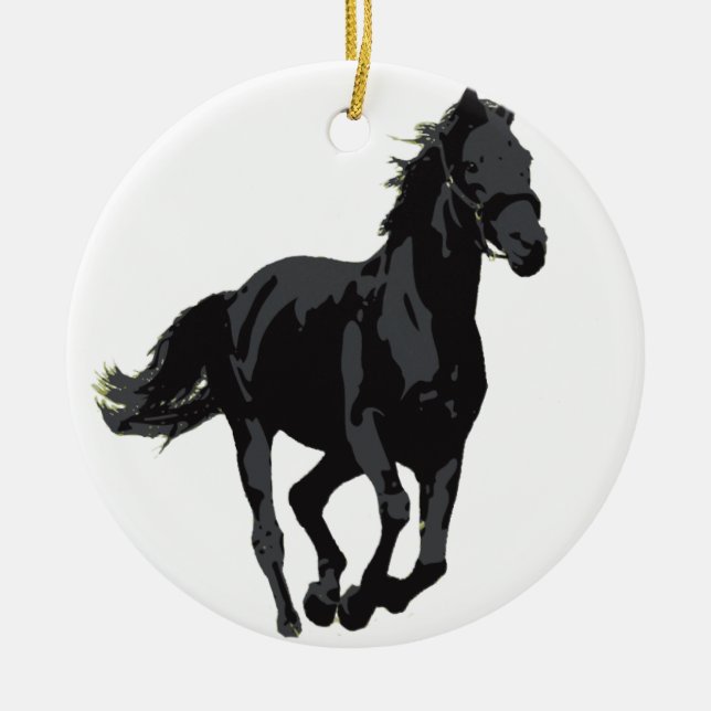 Horse - Black Stallion Ceramic Ornament (Front)