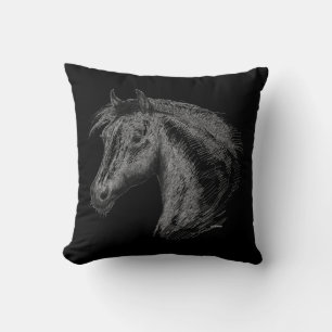 Horse:  Black Throw Pillow