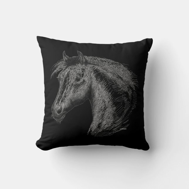 Horse:  Black Throw Pillow (Front)