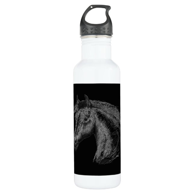 Horse:  Black Water Bottle (Front)