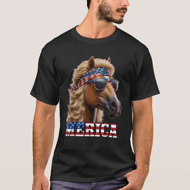 Horse Blonde Mullet Wig 4th Of July America USA Fu T-Shirt (Front)