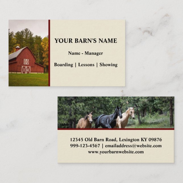 Horse Boarding Barn - Equestrian Business Card (Front/Back)