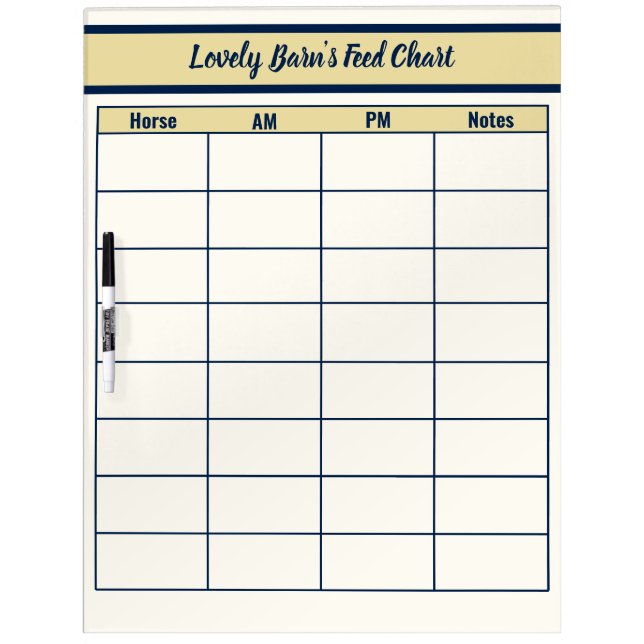 Horse Boarding Barn Feed Chart - Navy + Gold Dry Erase Board (Front)