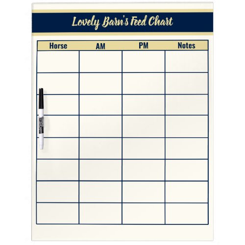 Horse Boarding Barn Feed Chart _ Navy  Gold Dry Erase Board