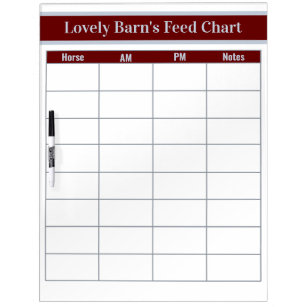Horse Boarding Barn Feed Chart - Red + Silver Dry Erase Board