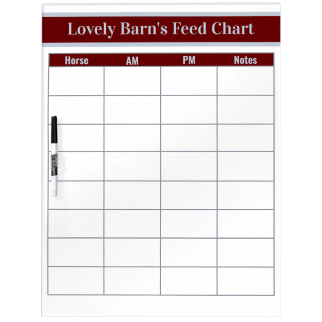 Horse Boarding Barn Feed Chart Red + Silver Dry Erase Board Zazzle
