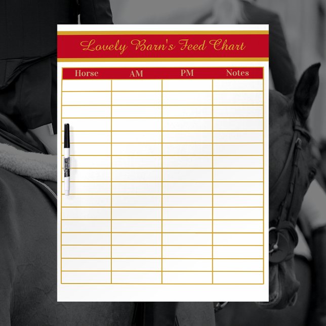 Horse Boarding Barn Feed Chart - Show Red + Gold Dry Erase Board (Creator Uploaded)